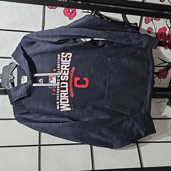 Majestic Cleveland Indians 2016 World Series Navy‎ Blue Hoodie Pullover Small - Picture 1 of 6